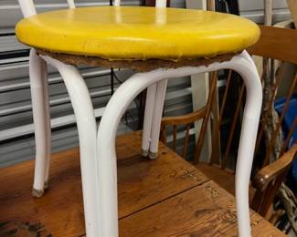 RARE - Vintage Telescope Folding Furniture Co. - Bistro Chairs. White metal base and yellow vinyl seat cushions. $60 Each 