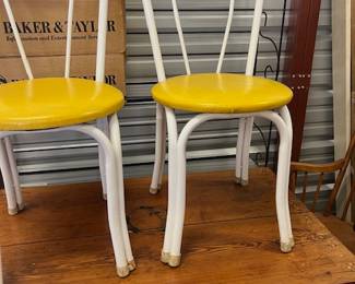 RARE - Vintage Telescope Folding Furniture Co. - Bistro Chairs. White metal base and yellow vinyl seat cushions. $60 Each 