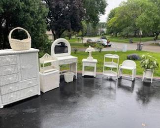 Lot 44. Wicker 11-piece bedroom set.