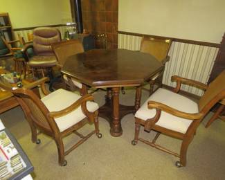 Lot 46. Octagon game table with leather top and 1 leaf