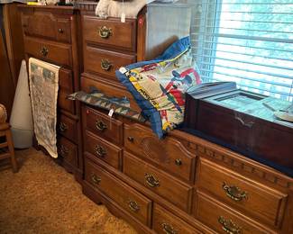 BED, DRESSER WITH MIRROR AND CHEST