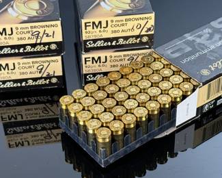 Lot of 5 Sellier & Bellot Ammunition 9mm Browning Court .380 Auto 92 Grains FMJ Ammo SB380A 250 Rounds