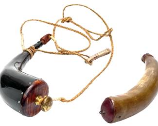 Lot of 2 Antique Bull Powder Horns