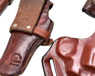 Lot of 10 Vintage Leather Revolver/Pistol Holsters Smith & Wesson Desantis Etc.