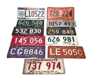 11pc 1930s/1950s/1960s Illinois Licenses Plate Lot Metal