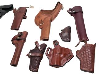 Lot of 10 Vintage Leather Revolver/Pistol Holsters Smith & Wesson Desantis Etc.