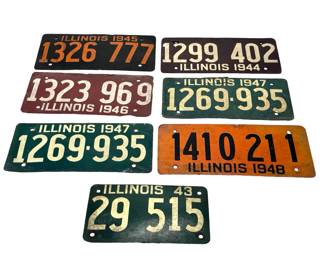 7pc 1940s Illinois Soybean Fiberboard License Plate Lot 1943-1948