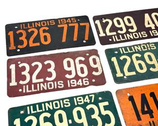 7pc 1940s Illinois Soybean Fiberboard License Plate Lot 1943-1948