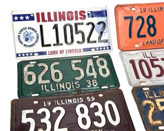 11pc 1930s/1950s/1960s Illinois Licenses Plate Lot Metal