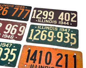 7pc 1940s Illinois Soybean Fiberboard License Plate Lot 1943-1948