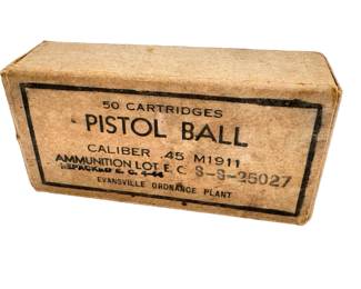 Vintage WW2 Cal .45 ACP Repack Evansville Ordnance Plant (Chrysler) Ammo