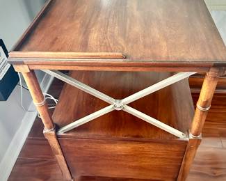 2 matching Ethan Allen British Colonial night stands with brushed nickel accent and faux bamboo - matches sleigh bed
