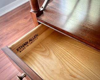 2 matching Ethan Allen British Colonial night stands with brushed nickel accent and faux bamboo - matches sleigh bed