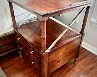 2 matching Ethan Allen British Colonial night stands with brushed nickel accent and faux bamboo - matches sleigh bed