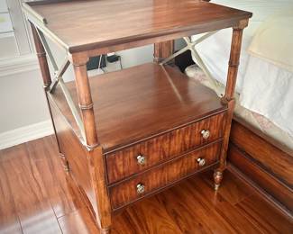 2 matching Ethan Allen British Colonial night stands with brushed nickel accent and faux bamboo - matches sleigh bed