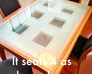 Scandinavian-style glass table & 4 chairs