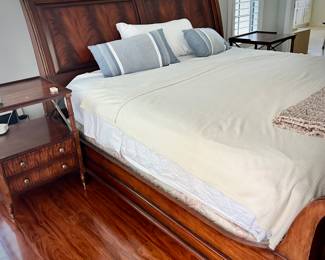 Ethan Allen British Colonial sleigh bed with brushed nickel accents (2 matching night stands with faux bamboo also available)