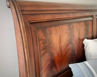 Ethan Allen British Colonial sleigh bed with brushed nickel accents (2 matching night stands with faux bamboo also available)