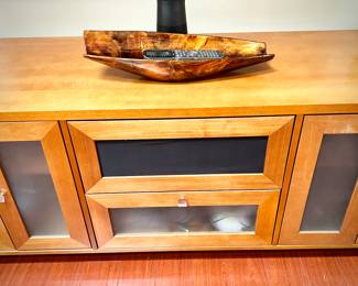 Entertainment center - light wood with brushed nickel pulls 