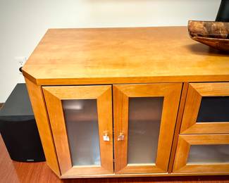 Entertainment center - light wood with brushed nickel pulls 