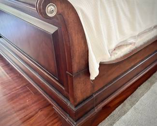 Ethan Allen British Colonial sleigh bed with brushed nickel accents (2 matching night stands with faux bamboo also available)
