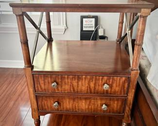 2 matching Ethan Allen British Colonial night stands with brushed nickel accent and faux bamboo - matches sleigh bed