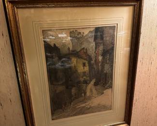 Framed etching/chalk