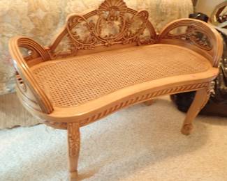 CARVED METAL BENCH / CANE SEAT
