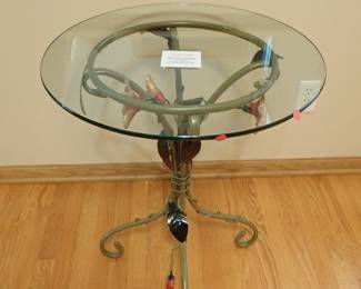 SCULPTED METAL FLOWERS / GLASS TABLE
