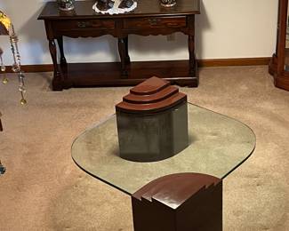 Mid century glass top coffee table 