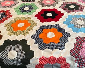 Grandmothers flower garden double knot quilt top 