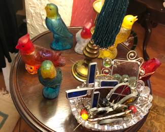 Stained Glass & Glass Parrot Perfume Bottles 