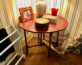 Vintage Extending Table & Iron Magazine Rack