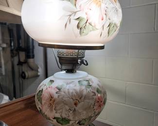 Vintage Painted Hurricane Lamp with floral painting