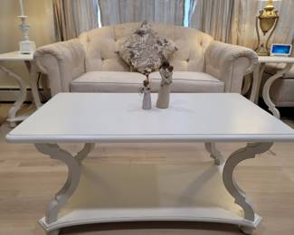 Beautiful Living room with Tufted sofa and coffee table set.