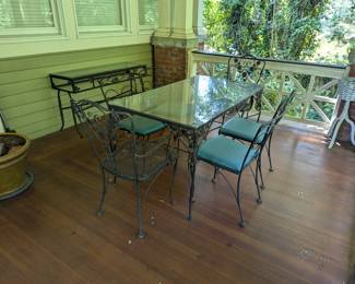 Wrought Iron Glass Top Table w/ Chairs
