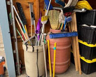 Brooms, swifter, long squeegee,(2) sledgehammers, dust bin, and more! Barrels included