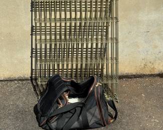 Sherpa Airline Pet Carrier, 
Adjustable Pet Harness, 
Brass colored welded wire according fencing 8 panels - 36in x 24in each