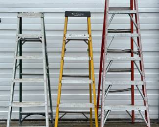 Fiberglass Step Ladders, 6ft & 8ft - Werner - 6ft Type II; 6ft Werner Type IA 300 lbs, 8ft Type IA with some bent back rungs