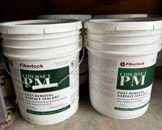 5 gallon buckets - Fiberlock FIBERSET PM POST-REMOVAL SURFACE Sealant - 2 appear unopened, 2 have 1/2 or less.