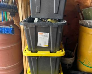 (3) 27 Gallon HDX Tough Totes, (2) Lids; One 21 Gallon Tote w/Lid
Contents:  Ratchet Strap, (2) First Aid Kit, Mini Chair, (2) Jumper Cables, NIB Heavy Duty Ratchet Tie Down Straps, (2) Set of Tire Chains, Sears 12v 10/2/50 Battery Charger and Starter, (2) JustinCase Road Side Assistance Kits, and more!