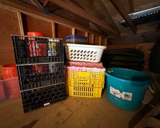 (3) Oversize Milk Crates, (4) Inventory Boxes Laundry basket, Heavy Duty All-Purpose Tub