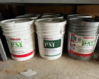 Fiberlock(9) FIBERSET PM POST-REMOVAL SURFACE Sealant - 5 gallon buckets. Approx 1/2 full to full. Back row felt fullest.