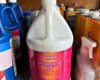 Genuine Unsmoke 1 gal Degrease All jugs - one appears new, sealed, other is open with approx half jug. Also includes 2 Zep degreaser cans - unknown amount in cans