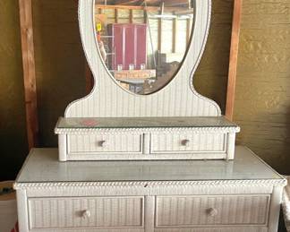White wicker dresser with mirror