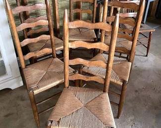 Vintage ladder back chairs with rush seats