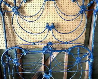 Blue cast iron antique bed frame