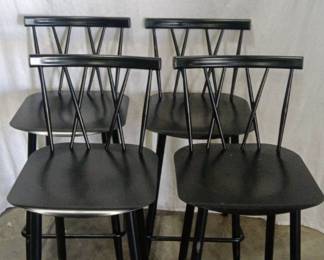 Four Black Metal Bar Stools