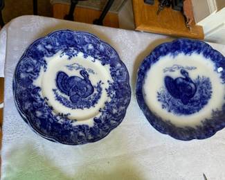 Flow Blue Wedgewood Turkey Plates