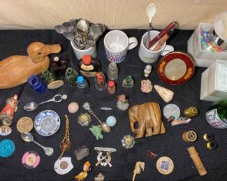 ISpy With My Little Eye A Vintage Miniatures Lot Bottles, Souvenir Spoons, A Canadian Goose,  More